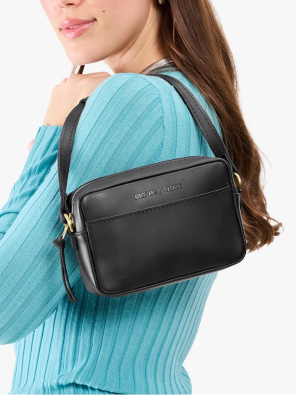 Portland Leather black pebbled camera bag